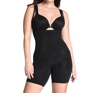 SPANX Open Bust Mid-Thigh Shapewear Bodysuit Black Size XL Adjustable Strap